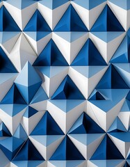 Abstract 3D Geometric Pattern with Blue and White Pyramid Shapes