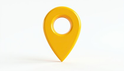 Vibrant Yellow Map Pointer Against a Perfectly White Background. A yellow map pointer on a white background.