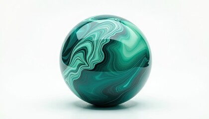 Mesmerizing Green and White Marble Egg Art on a Pure White Background. A green and white marble egg on a white background.