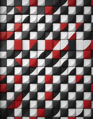 Obraz premium Abstract mosaic of black, white, and red cubes in a dynamic arrangement