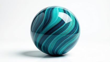 Enchanting Glass Egg with Swirling Blue and Green Patterns on White Background. A glass egg with a blue and black swirl pattern.