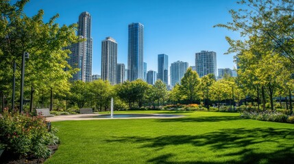 Urban Oasis: City Skyline Meets Serene Park