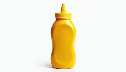 Vibrant Yellow Plastic Squeeze Bottle on White Background  Sleek Design and Glossy Finish. A yellow plastic bottle with a yellow cap.