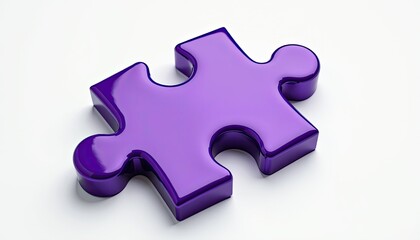 Obraz premium Vibrant Purple Puzzle Piece on Sleek White Background Intricate Details & Glossy Texture. A purple jigsaw puzzle piece on a white background.
