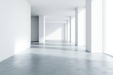 Obraz premium Sunlight streams through modern office hallway windows