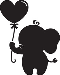 silhouette of baby elephant with heart shape balloon vector art illustration