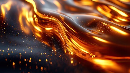 Abstract liquid gold, flowing waves, dark background. Possible use Product, technology, or design inspiration
