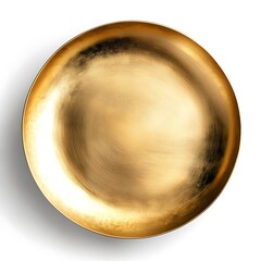 An elegant golden plate, perfect for serving gourmet dishes or as a decorative piece. Its shiny surface reflects light beautifully, adding a touch of luxury to any table setting.
