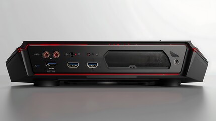 Obraz premium Rear view of a gaming desktop with high-speed USB and audio ports, offering multiple connection options for external gaming peripherals.