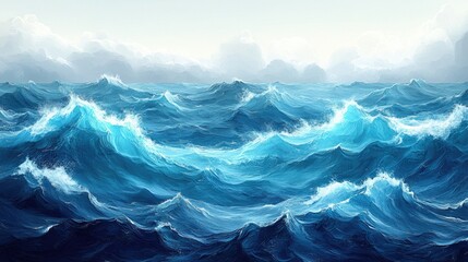 Stormy ocean waves, digital painting. Possible use stock photo