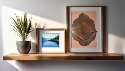 Vintage Abstract Artwork Showcased on a Drifting Shelf, Striking Black and White Contrasts Echoing the Emotional Energy of Minimalism, Bold Geometric Patterns Intrigue in a Modern Setting.