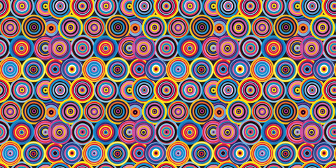 Colorful concentric circles pattern with multicolored vibrant abstract design