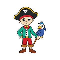 A brave pirate boy with a tricorn hat and a mischievous parrot on his shoulder, sailing the high seas in search of treasure and adventure.
