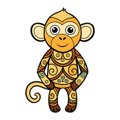 A Zentangle-stylized monkey featuring intricate, swirling patterns, bold lines, and geometric shapes, blending creativity and symmetry for a mesmerizing artistic design.