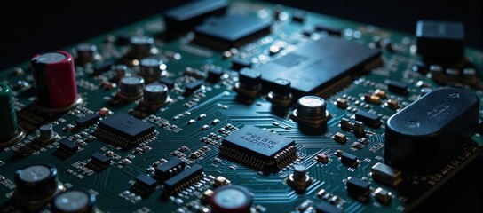 Motherboard illuminated by electric lights