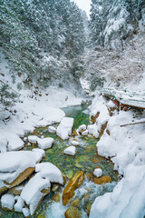 長野県南木曽町　冬の柿其渓谷の景色