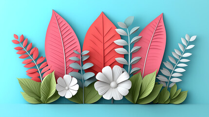 Naklejka premium Vibrant paper-cut floral arrangement with colorful leaves