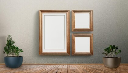 Minimalist Frame Mockup Showcasing Gallery Wall in a Modern, Monochromatic Space, Featuring a Blend of Textures and Neutral Colors, Ideal for Digital Art, Home Decor, or Design Inspiration.