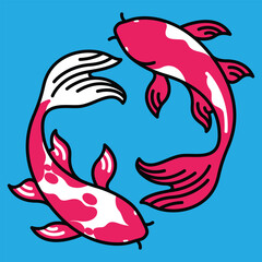 koi fish vector line art illustration