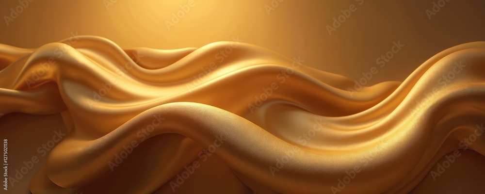 Aufkleber Illustration of golden silk waves background. Shiny satin cloth with smooth curves and ripple pattern. Luxury material texture with elegant drapery and flowing folds, soft and light colors.