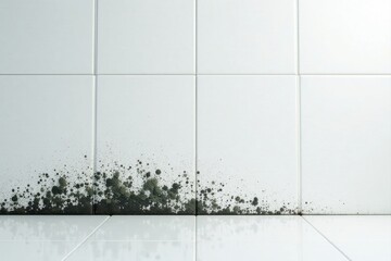 A visual representation of mold growth at the base of a tiled wall, depicting a common household issue requiring remediation