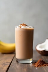 Creamy Coconut Banana Smoothie with Chocolate Topping in Glass
