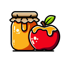 Apple jam and apple covered with jam with a white background, vector illustrator design
