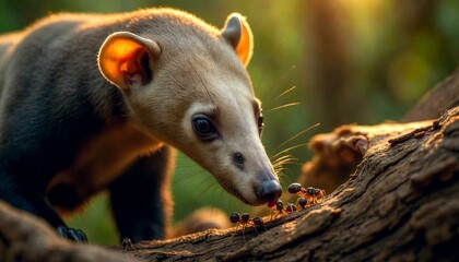 Coati Interacting with Ants Close-Up