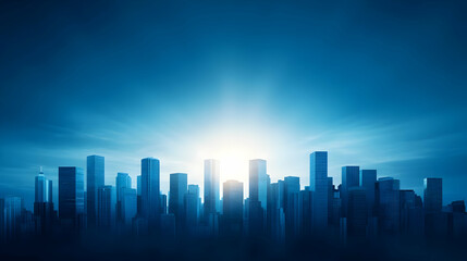 Obraz premium A stunning skyline silhouette against a glowing blue backdrop, capturing the essence of urban life and architectural beauty.