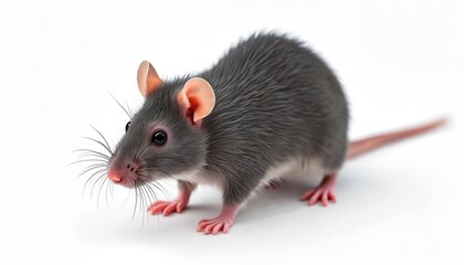 Obraz premium Grey rat illustration. Rodent on transparent background created with generative AI tech. Domestic animal with furry grey hair, small tail, pink paws. Visual art ideal for pet shop ads or logo.