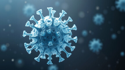 3D render of rhinovirus particles in winter colors - Icy blue and white crystalline structure