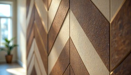 Obraz premium Potted Plant with Chevron Pattern Wall Indoors