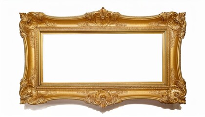 Golden Frame Isolated on White Backdrop Illuminating Artistic Elegance for Paintings, Mirrors or Photos, Capturing Timeless Beauty and Sophistication.