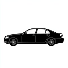 Fototapeta premium Elegant black luxury car silhouette, side view on white isolate background, ideal for auto industry graphics and marketing materials.