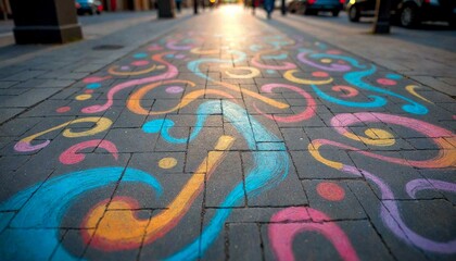Colorful Chalk Drawing on City Pavement