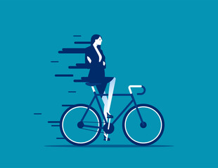 Obraz premium A businesswoman riding fearlessly a bicycle without the hands. Business vector flat style