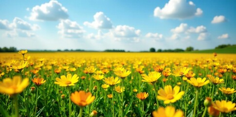 Fototapeta premium Texas wildflower field with yellow and orange blooms, naturalbeauty, wildflowers