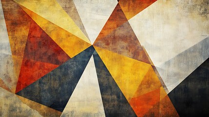 Fototapeta premium Abstract geometric pattern featuring a blend of earthy tones including orange, yellow, and dark blue. Ideal for backgrounds, art projects, and modern design applications.