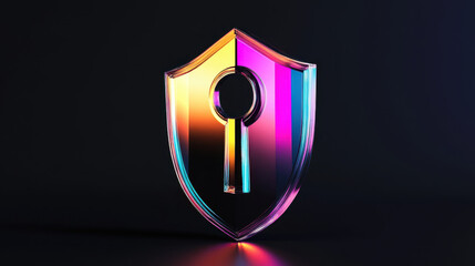 vibrant 3D glass shield featuring keyhole at its center, symbolizing security and protection. colorful reflections create modern and sleek appearance, ideal for digital security themes