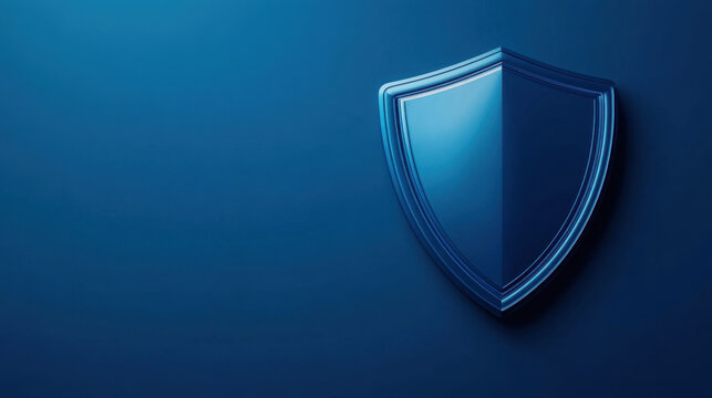 3D shield icon on blue background, symbolizing protection and security. sleek design conveys modern and professional look, ideal for branding or safety themes
