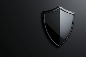sleek black shield icon on dark background, symbolizing protection and security. This minimalist design evokes sense of strength and reliability