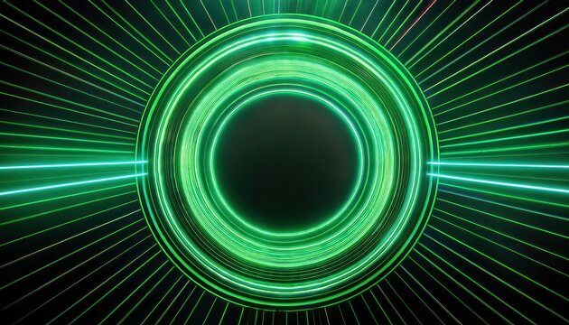 Vibrant Neon Circle LaserLit Green Frame Illuminating the Dark Background with Electrifying Energy and Mystique