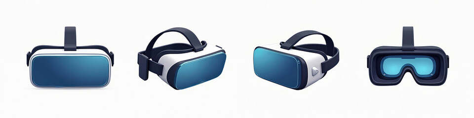 Fototapeta premium VR headset clipart collection, icons set isolated on transparent background. Assorted virtual reality glasses set design template. Three-dimensional equipment for artificial intelligence, augmented