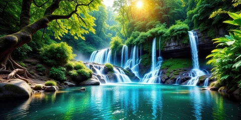 Tableau sur plexiglas Paysages waterfall in the forest  © Yago