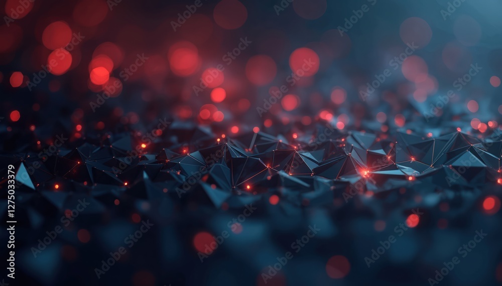 Poster illustration of dark blue low poly with red glowing dots and lines. geometric triangular polygonal m