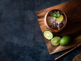 moscow mule with lime in a copper mug