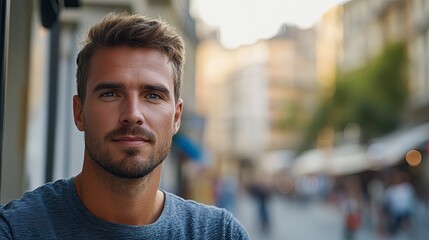 Stylish man exudes urban confidence in a casual portrait, blending modern elegance with effortless charm.