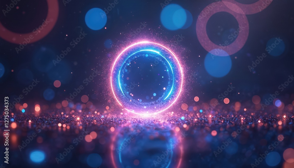 Poster illustration of glow circle with sparkles. magic light effect with modern shiny blue and purple ring