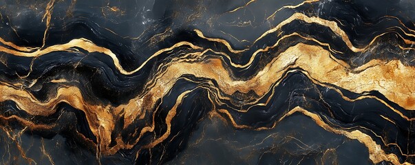 A stunning abstract image featuring bold black and gold waves, creating a visually captivating pattern that evokes a sense of luxury and elegance, perfect for various design projec