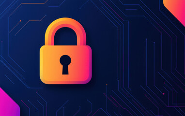 digital illustration of padlock symbolizing security and protection, set against dark background with circuit patterns. This conveys sense of safety and technology
